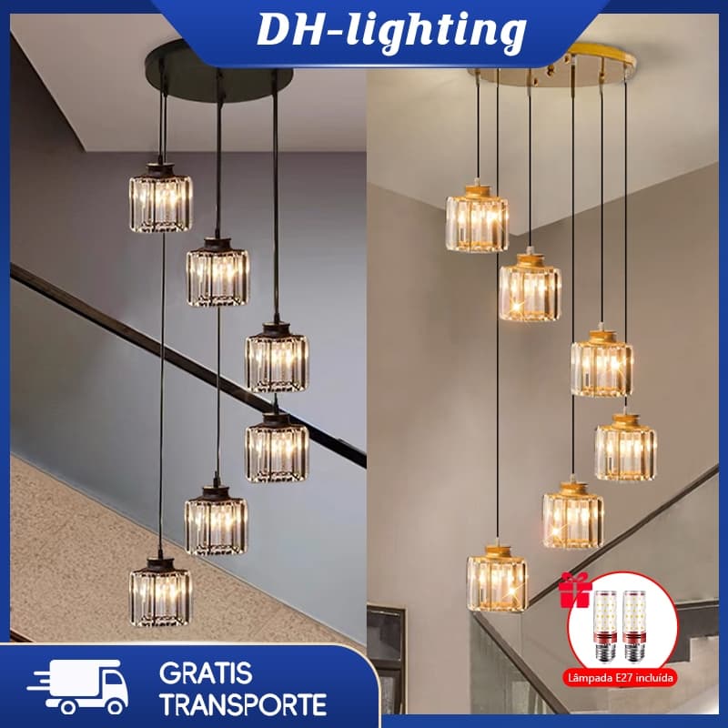 (Com Lâmpada) Luz Decorativa De Escada Duplex , Lustre De Cristal Luxuoso , De Restaurante Minimalista Nórdica