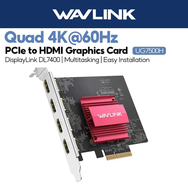 Placa Gráfica WAVLINK PCIe 3.0 Para Quad 4K @ 60Hz DisplayLink HDMI Windows 11/10 E Ubuntu