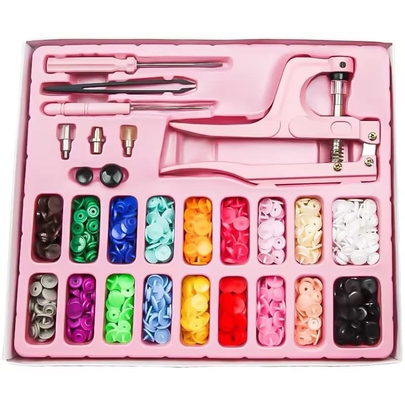 Kit Alicate 3 Em 1 Pregar Botão Pressão Ritas Ilhós Matriz - rosa