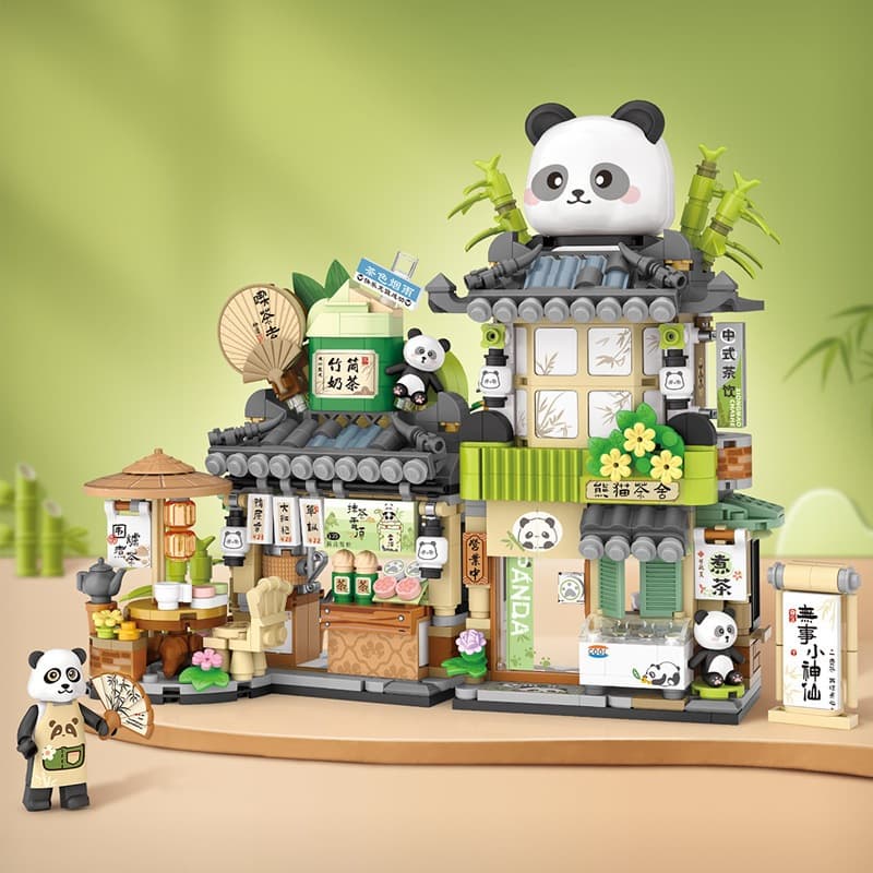 860 pçs blocos de construção Panda casa chá café rua vista cena cabine menina montagem educacional Lego brinquedo presen