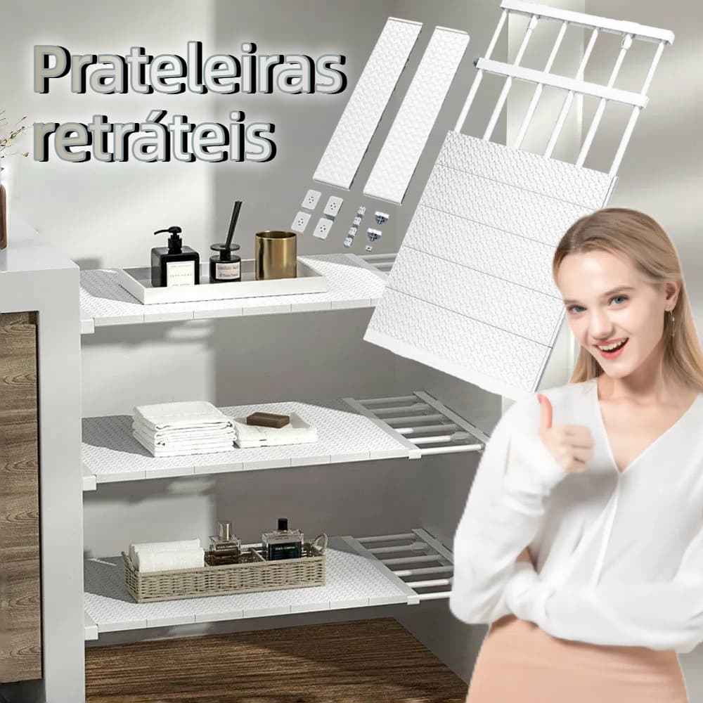 Suporte de armazenamento telescópico ajustável para armários -Prateleira Divisória Space-Saving para Cozinha e Varanda​​