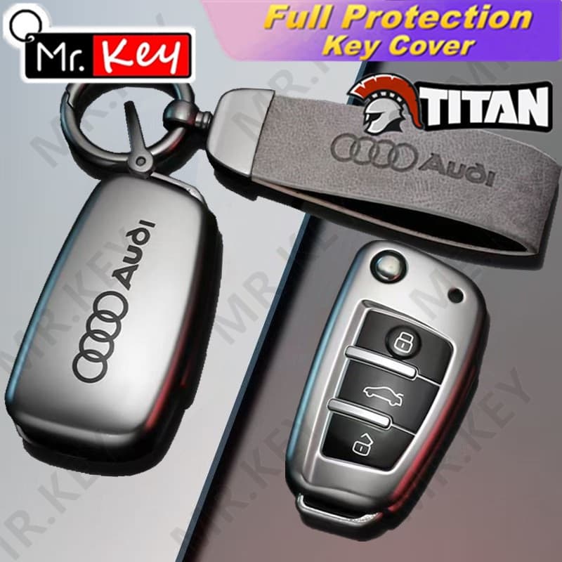 [Mr.Key] Suporte De Capa De Chave Flip De Carro TPU Cinza Titânio Para Audi A1 A3 A6 A6L Q2 Q3 Q7 TTS R8 S6 RS3 Proteção