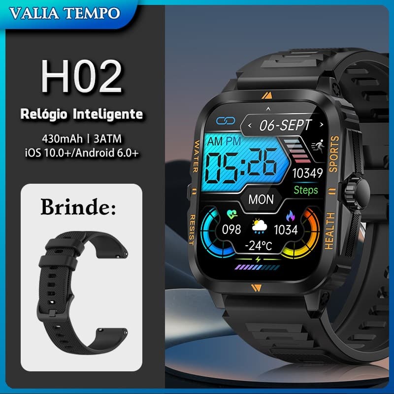 Smartwatch Esportes H02  Relógio Inteligente 30 Dias Bateria, Bluetooth IP68 Oxímetro/Batimento  Tela HD Android/iOS