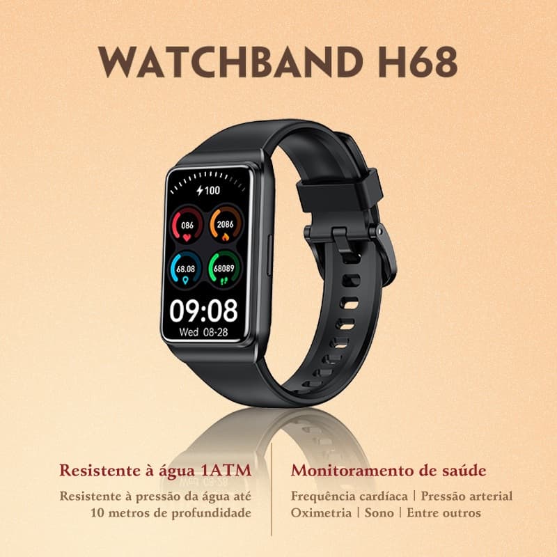 Relógio Inteligente H68 30 Dias Bateria  Bluetooth IP68  Tela HD, Oxímetro | Relógio Smartwatch Esportivo Android/iOS