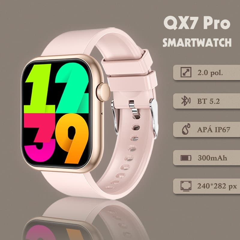Smartwatch QX7 Pro | Bluetooth Chamadas | Monitor Pressão, Batimento, Oxímetro | 100 Esportes | IP68 | Android e iOS