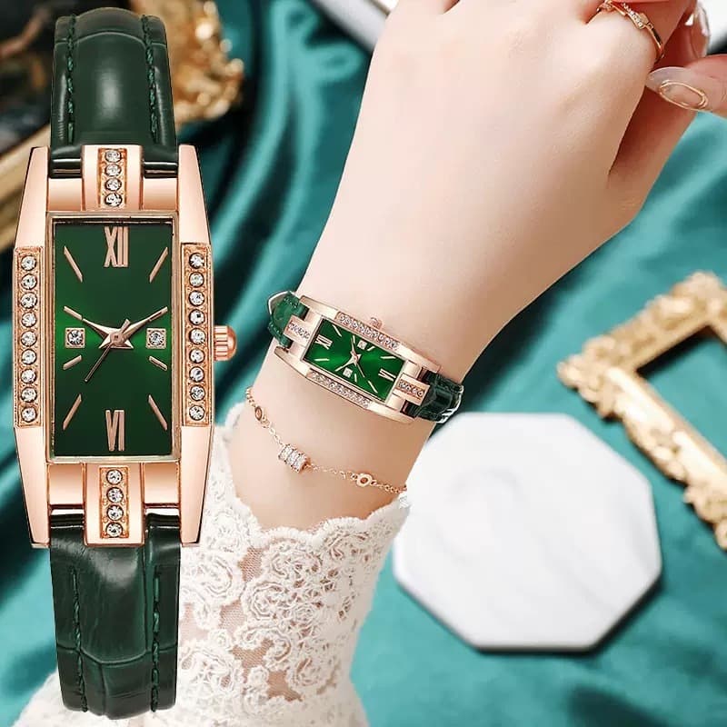 Relógios Femininos Vintage Moda Strass Retângulo Senhoras Pulseira De Couro Relógio De Quartzo