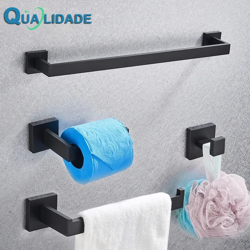 Kit De Acessórios Para Banheiro 40Cm/56Cm 4 Peças 304 Inox Preto/Duplo/Cromo Cervo/Caixa Escovada-Suporte De Papel Torra