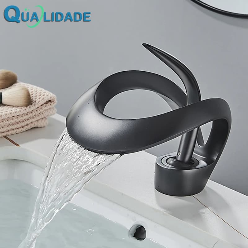 Luxo Torneira Banheiro Preto Lavabo Torneira Banheiro Bancada Monocomando Água Quente E Fria