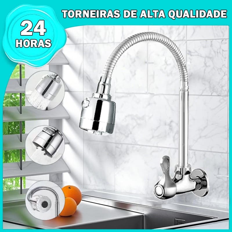 Torneira De Cozinha De Parede De Tubo Flexível Para 360°pia de cozinha flexível prata Metal