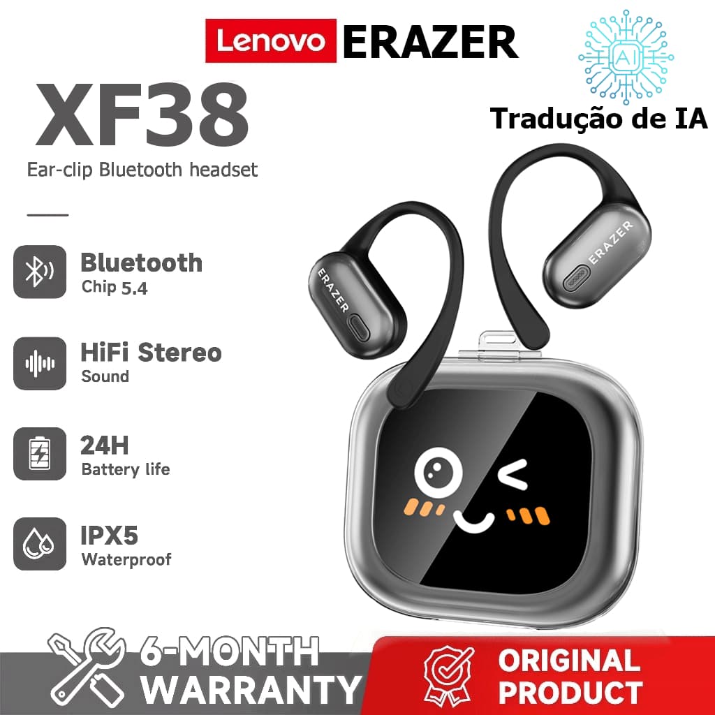 Lenovo ERAZER XF38 AI Tradução Headset LED Fone de ouvido sem fio Bluetooth 5.4 AI Fone de ouvido de tradução em tempo R