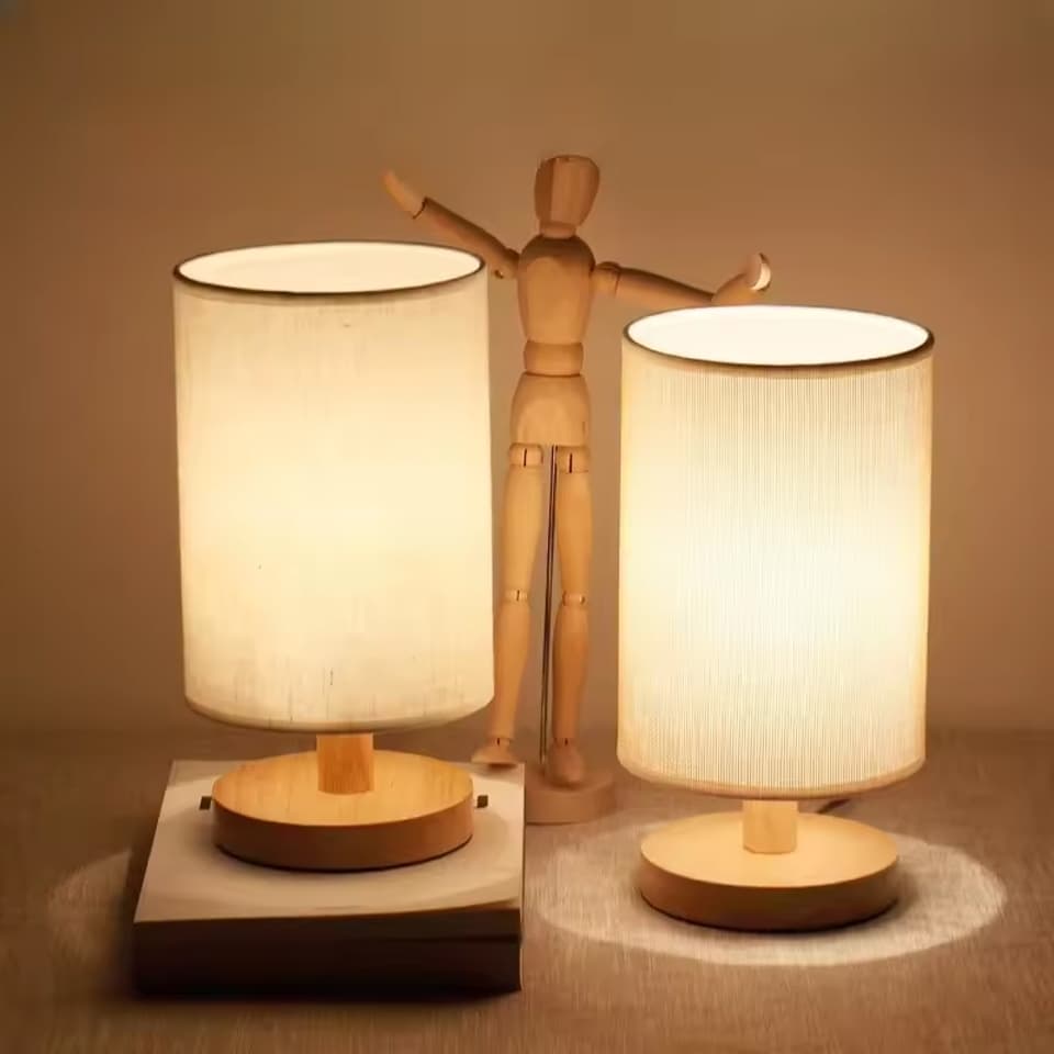 Novo branco quente USB lâmpada de cabeceira linho Tricolor cilíndrico abajur LED candeeiro mesa quarto iluminação noturn