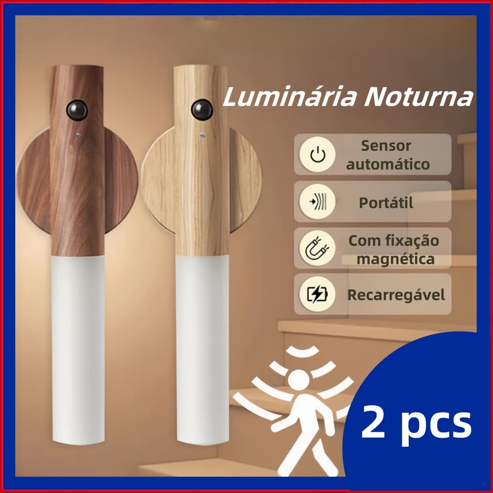 Luz Noturna LED Recarregável Magnética com Sensor de  Automático Inteligente,Luz de Parede de Madeira/Luz para Armário