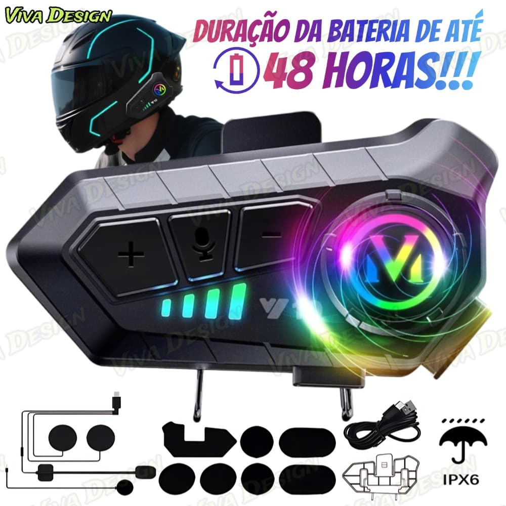NOVA Y10 Motocicleta Sem Fio Bluetooth 5.3 Fone de Ouvido Capacete Kit de Chamadas Mãos Livres À Prova D'Água