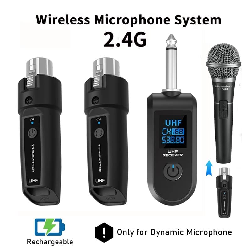 Receptor Transmissor XLR Sem Fio 2.4G , Conversor Adaptador De Microfone Recarregável Para Dinâmico/Sistema PA/Misturado