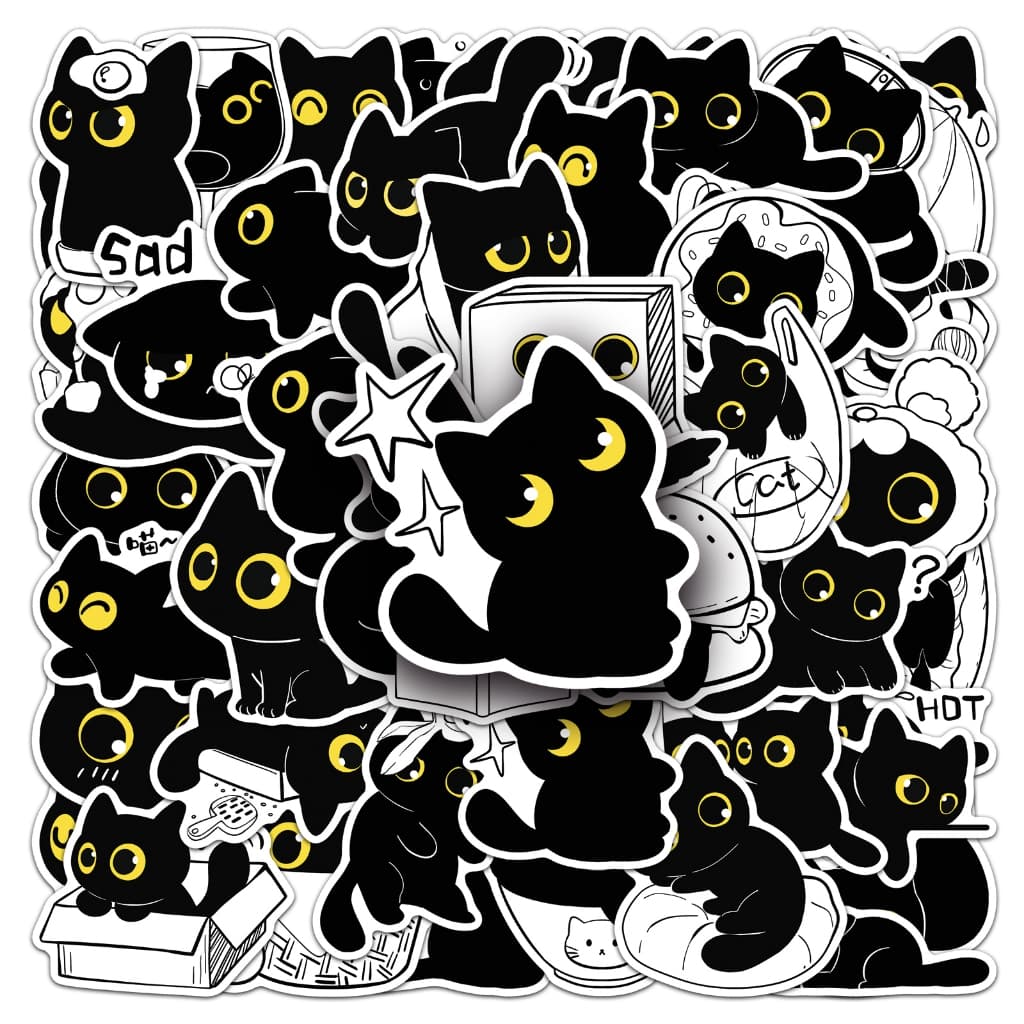 Adorável 50 Peças Adesivos De Diário De Gato Preto Para Laptop Scrapbook Arte Capacete Adesivo Graffiti À Prova D'água F
