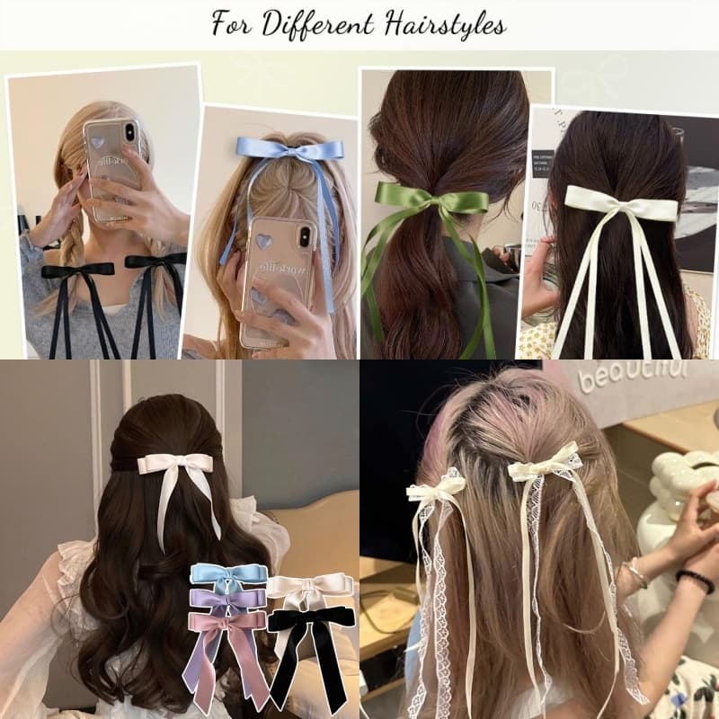 Laço De Duas Camadas Arco De Cor Sólida Clip Top De Fita Satin Ribbon Ponytail Barrettes Super Fairy Hairpin