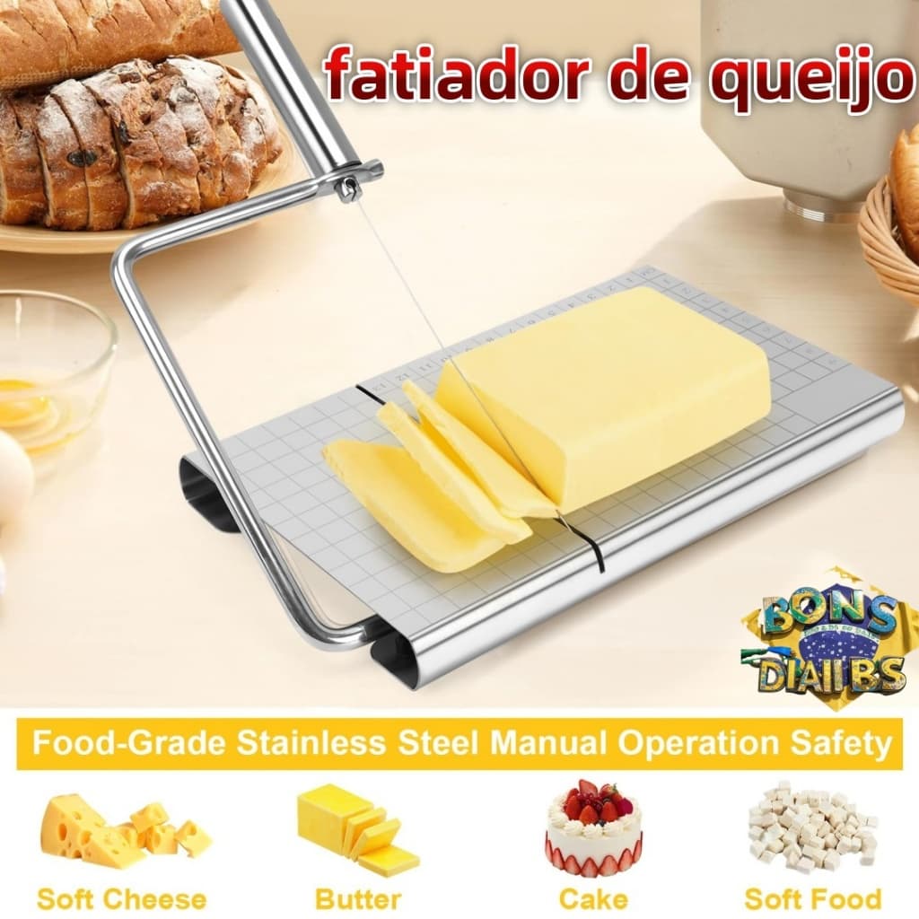 Fatiador De Queijo Presunto Pão Frios Cortador Multiuso Aço Inoxidável Cozinha