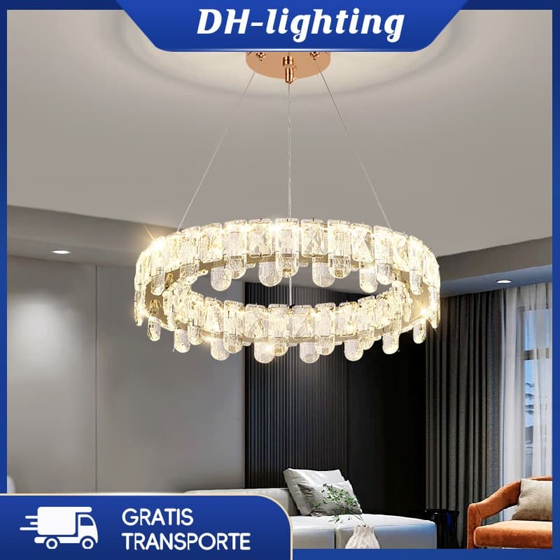 (Com LED) Luxo Sala De Estar Luz Pingente Jantar LED Nova Cristal Moderno E Minimalista Quarto