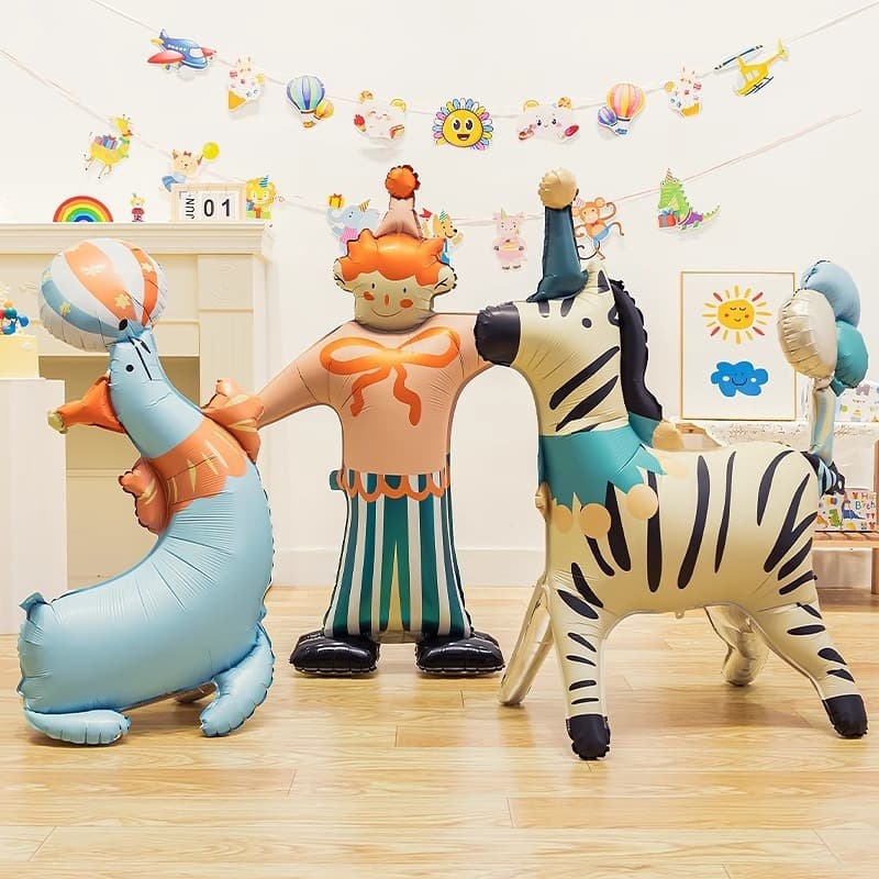 Palhaço Em Pé Balão Circo Animal 4D De Folha De Alumínio Tema De Festa De Aniversário Desenho Animado Jardim De Infância