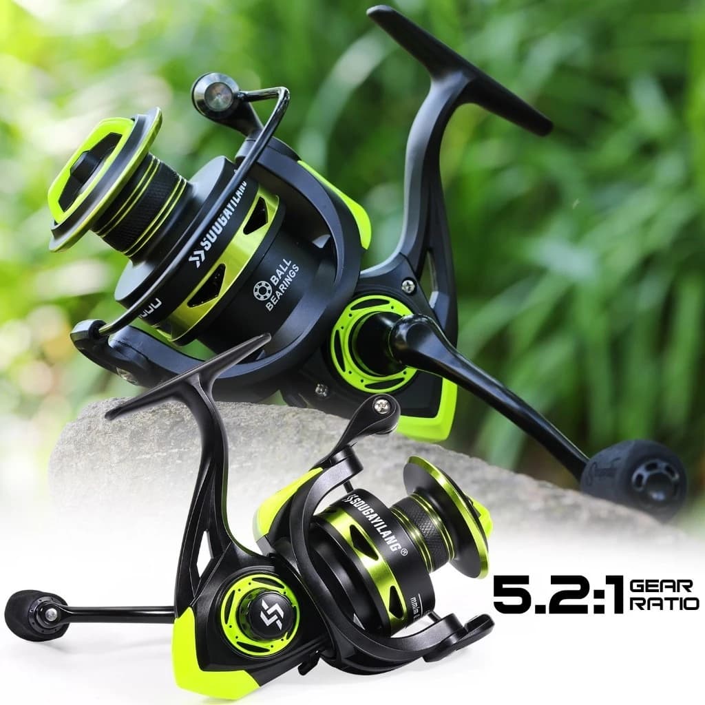 Molinete De Pesca Carretel De Pesca 5.2 : 1 Giratório 2000/7000 Com Cabo EVA Amarelo Escuro