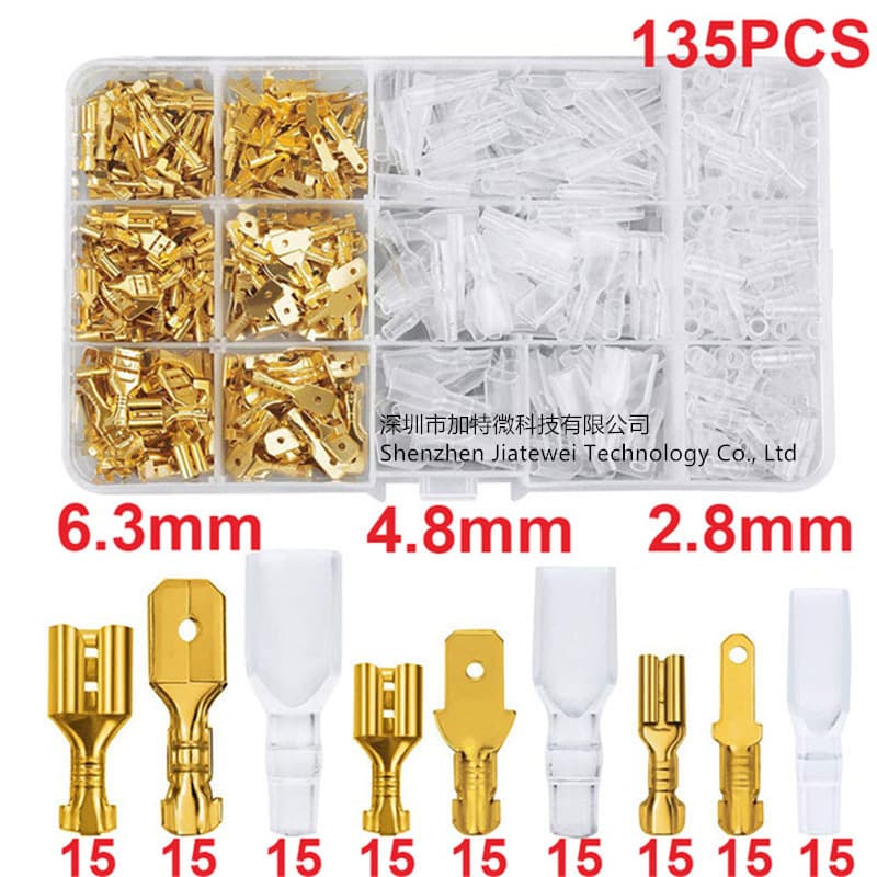 Terminais De Conectores 2,8/4,8/6,3mm Crimpagem Macho Fêmea Cor Ouro/Prata 135/1050pcs