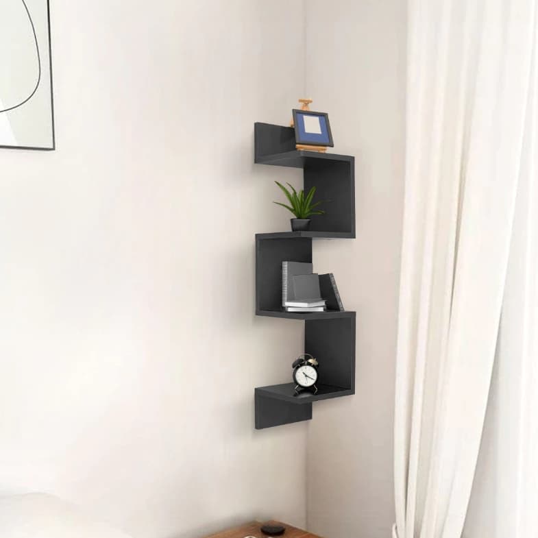 Prateleira De Canto design De Bloco Simples Com 3 Camadas E 2 Cores : Preto Branco