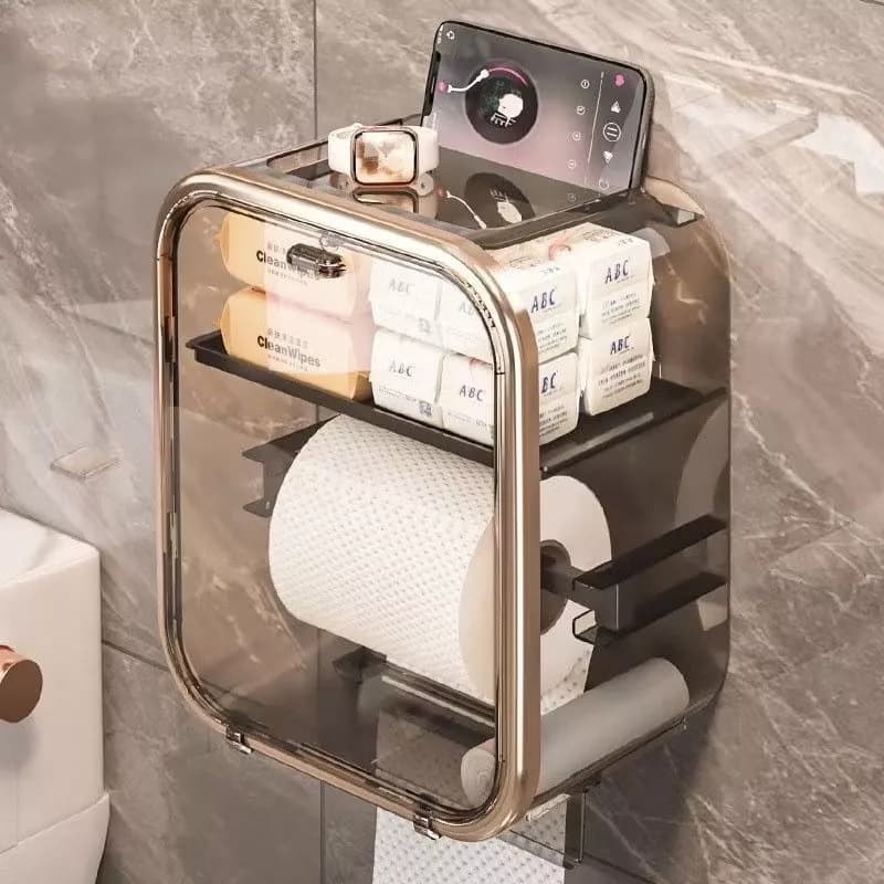 Haosin Porta Papel Higiênico para Banheiro Aço Inoxidável com Compartimento Organizador sem Furação