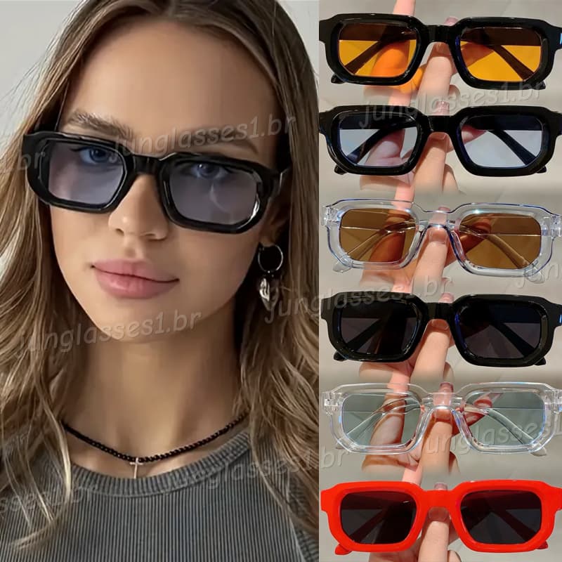 Europeu E Americano Retro Retangular Óculos De Sol Para Mulheres Moda Ins Quadrado Pequeno Quadro Multicolorido Neutro R