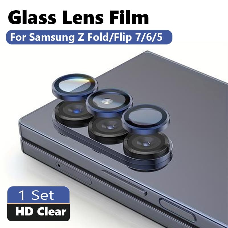 1 Conjunto Protetor De Lente De Câmera Azul Escuro Para Samsung Z Fold 8 8ultra 7 Flip 8 7 6 5 4 Anel De Metal Capa Comp
