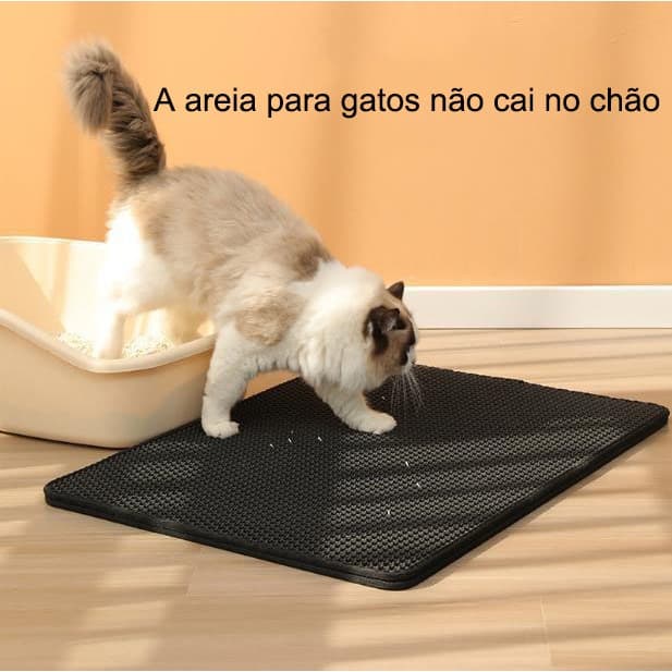 Tapete Higiênico para Gatos Antiderrapante e Fácil de Limpar (Preto/Cinza)