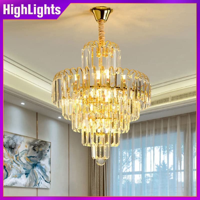 Luz Pendente De Cristal Para Sala De Estar , Dourada Jantar Decorativa Quarto , 110V-220V