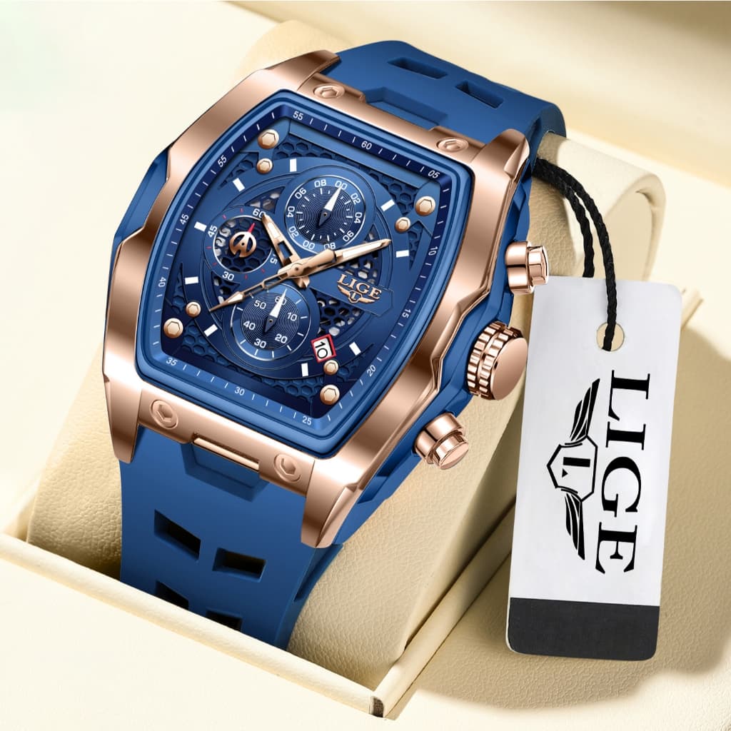 LIGE Fashion Watch Masculino Original Digital Impermeável Esporte Silicone Relógio De Pulso Quadrado