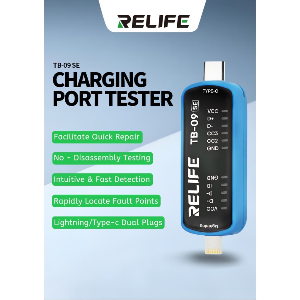 TB-09 SE Testador De Porta De Carregamento Lightning/Tipo-c Detecção De Plugue Duplo , Sensível E Prático Para Reparo De