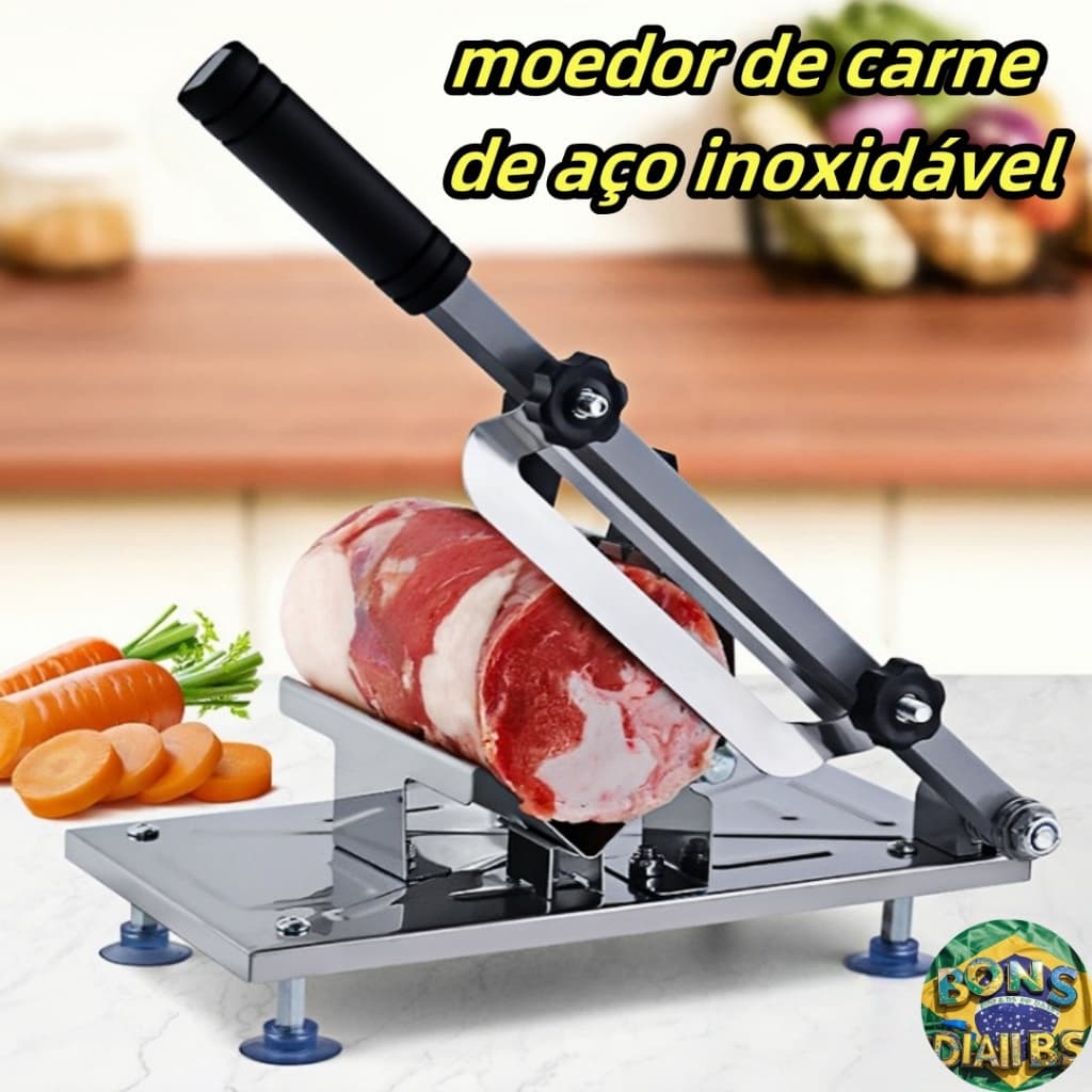 Fatiador de Carnes Manual em Aço Inox para Cozinha Doméstica e Cortes Precisos