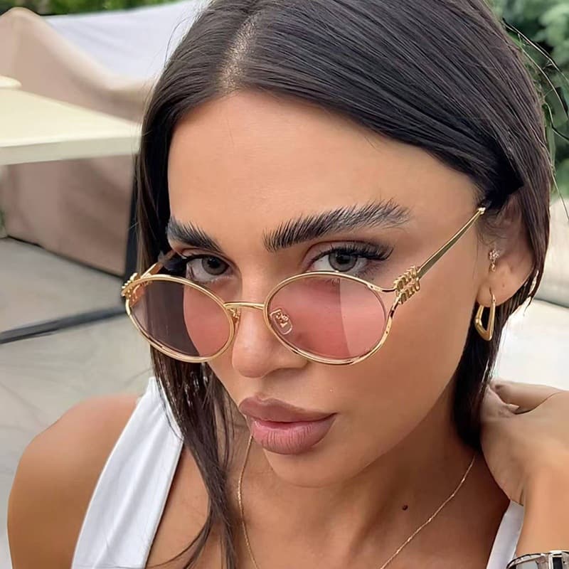 New Oval Metal Cat Eyes Sunglasses for Women Men European American Small Frame Ellipticals Outdoor