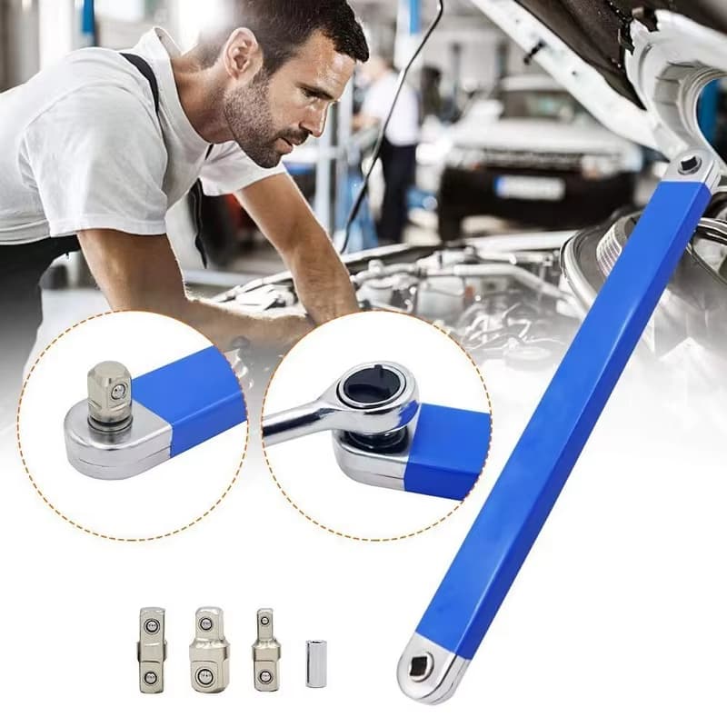 Chave Manual multifuncional para carro, chave de extensão de desvio de carro com 4 adaptadores, chave de catraca de soquete