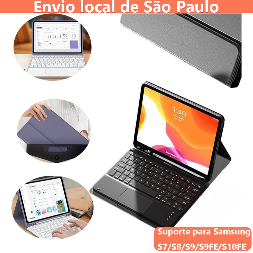 Nova Capa Samsung Tab 2026: Compatível com S7/S8/S9/S9FE/S10FE + Teclado ABNT Magnético!