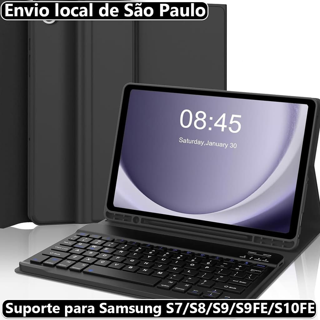 Novo Capa de Suporte Samsung Tab S7/S8/S9/S9FE/S10FE + Teclado ABNT2 Bluetooth Magnético Removível Recarregável