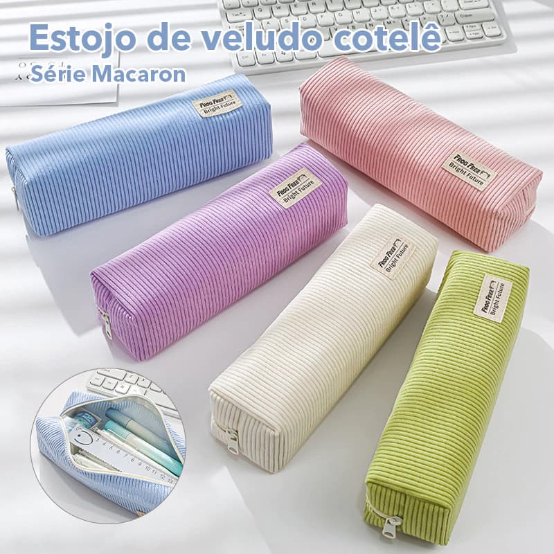 Estojo Escolar De Veludo Fofo Estilo Coreano Grande Capacidade Para Canetas E Papelaria