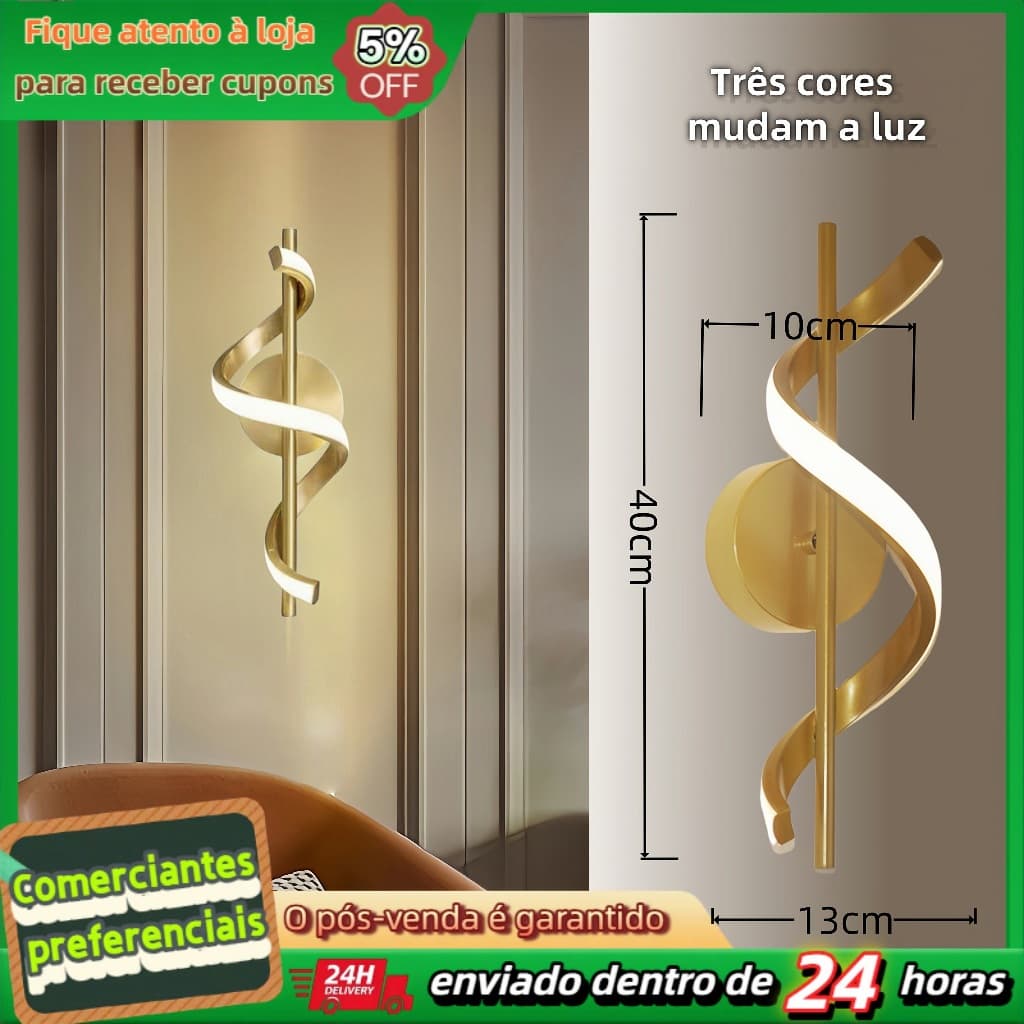 Luminária de parede moderna preta/dourada 10W 3000K dupla voltagem - luminária de parede multifuncional