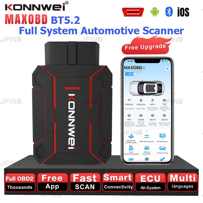 KONNWEI MAXOBD OBD2 Todos Os Sistemas Scanner De Carro Bluetooth 5.2 Para iOS Android OBDII Ferramentas De Diagnóstico A