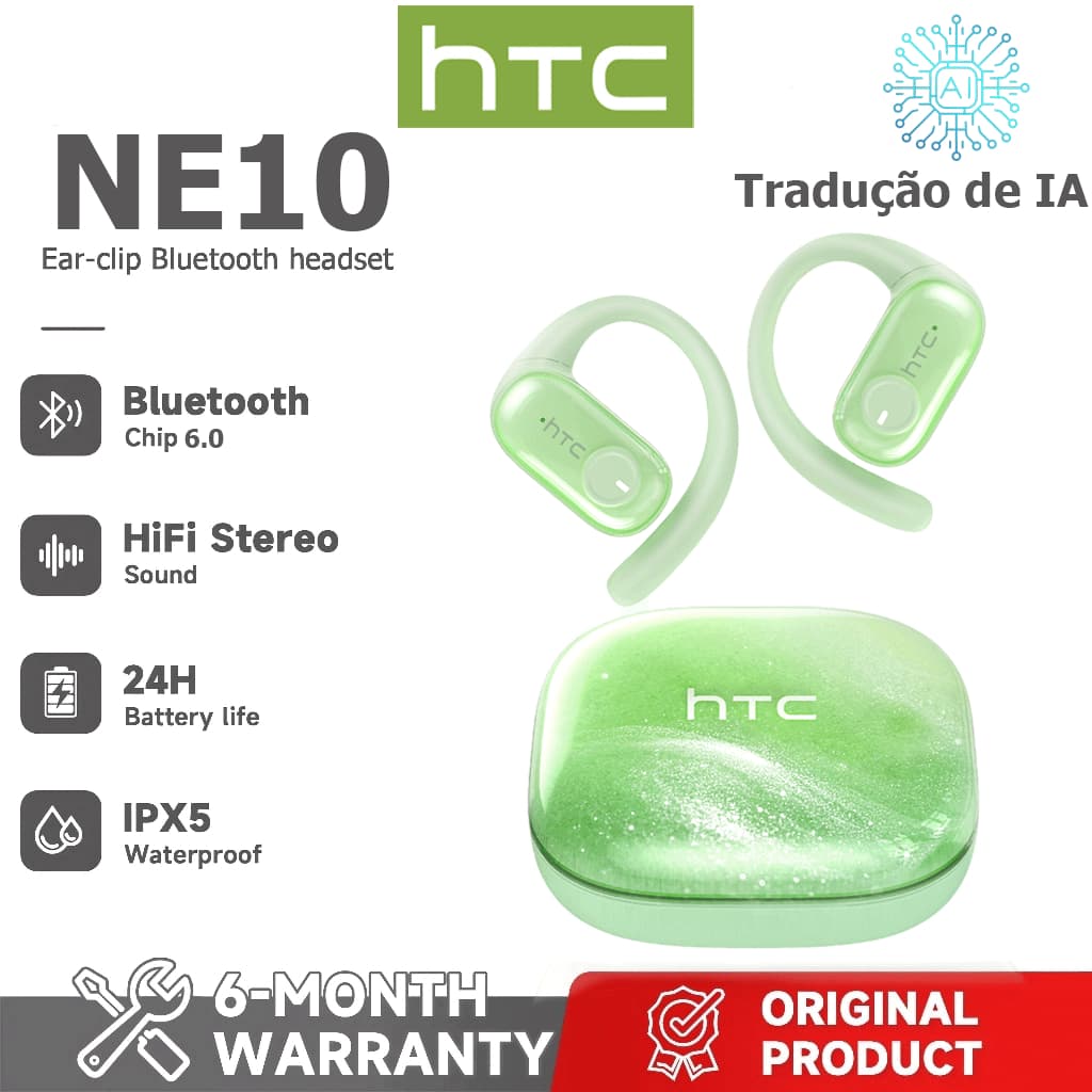 HTC NE10 AI Tradução Headset Tradução em tempo Real TWS Fone de ouvido Bluetooth Bluetooth 6.0 HiFi Qualidade de som IPX