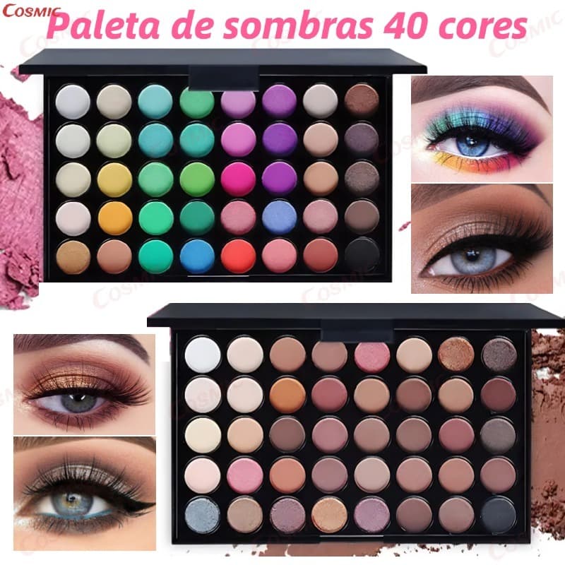 Paleta de Sombras com 40 Cores - Acabamento Matte e Shimmer, Alta Pigmentação, Efeito Esfumado e Longa Duração-CO