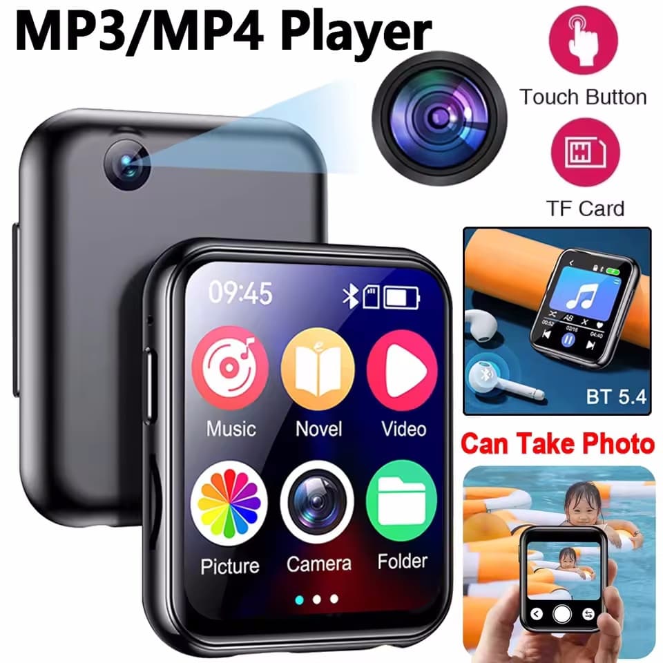 MP3 Player Bluetooth 5.4 HiFi Sound Music Tela De Toque Completa MP4 Walkman Gravador De Alto-Falante Embutido Câmera Rá