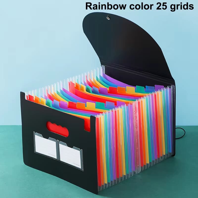 Pasta De Arquivo Dobrável Expansível-Organizador De Arquivos De 25 Bolsos Com Abas Coloridas Para Tamanhos A4 E Letras