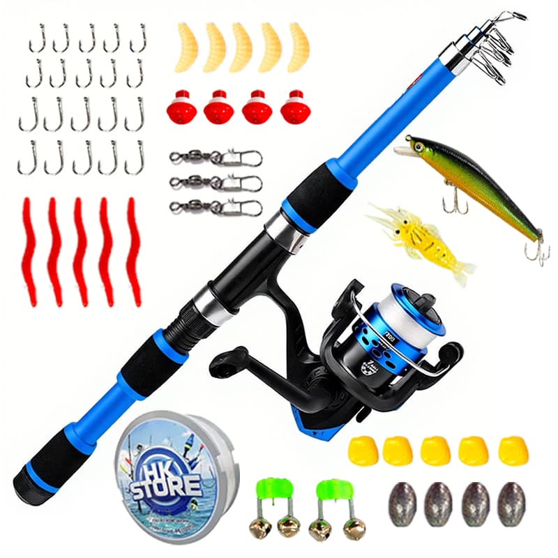 De Pesca Completo 1 Vara Telescópica 12 Libras + 1 Carretel Com Linha-Acessórios Iscas , Ganchos , Chumbadas
