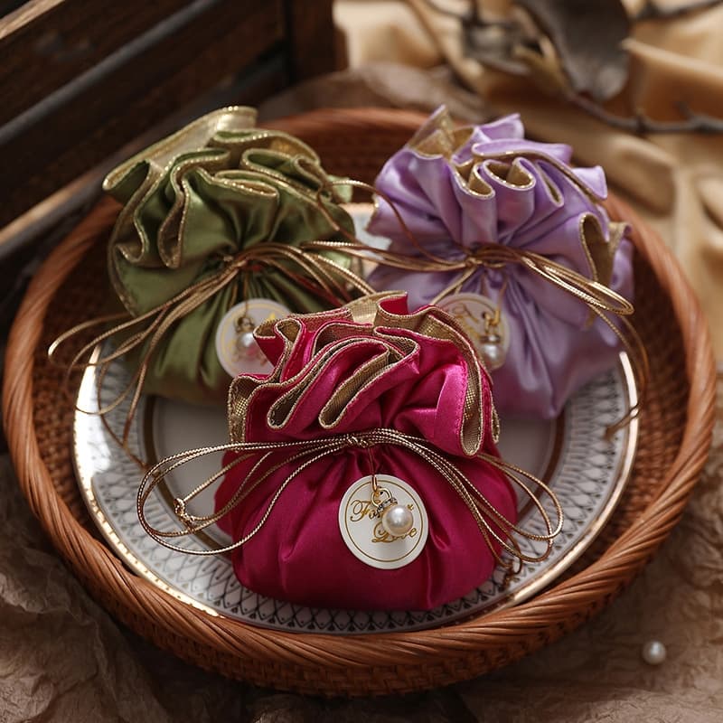 Saco De Doces De Casamento Cetim Cordão Bolsa Presente Festa Favor Lembrança Goodie Para Celebração De Aniversário