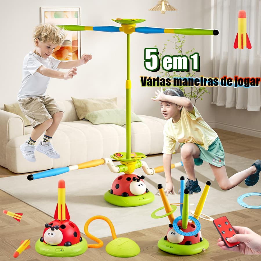 Máquina de esportes de joaninha interna externa para crianças 3em1 Corda de pular Lançador de foguete/Brinquedo de pular
