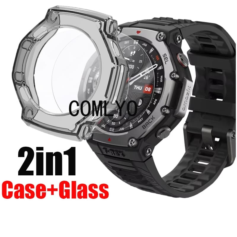 Para Amazfit T-rex 3 Caso De Smartwatch Relógio Inteligente Protetor Pára-Choques TPU Macio Meia Capa Escudo Filme De Te