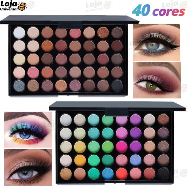 Paleta de Sombras com 40 Cores - Acabamento Matte e Shimmer, Alta Pigmentação, Efeito Esfumado e Longa Duração LU